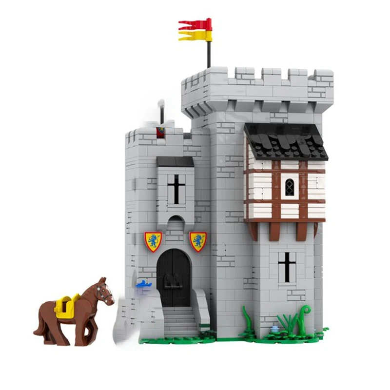 Фото MOC изготовленная на заказ игрушка из строительных блоков, мини-модель замка, средневековый рыцарь льва, 1173 шт., креативный набор игрушек для сборки, подарок на праздник №2