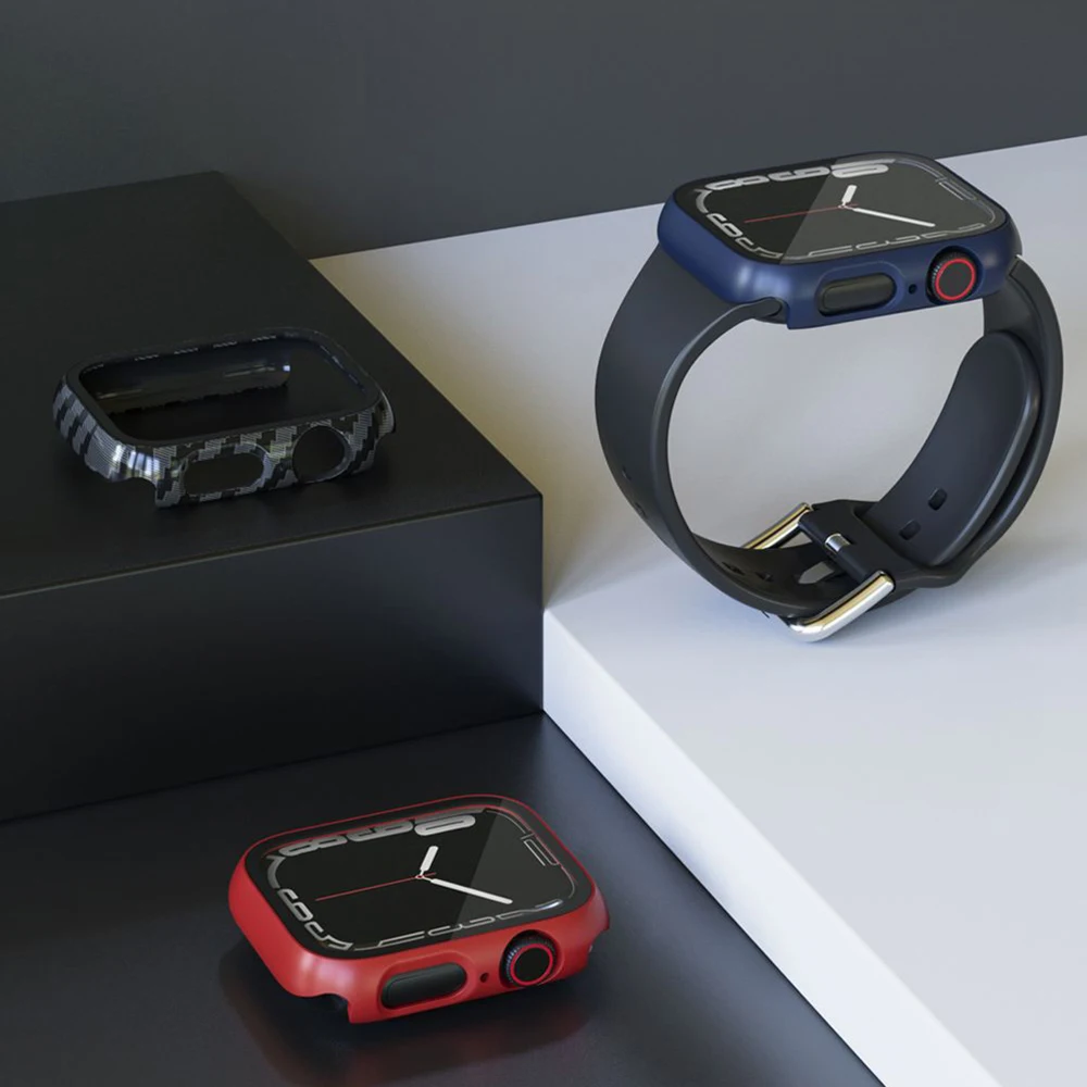 Стекло + крышка для Apple Watch 8 45 мм 41 44 40 42 38 водонепроницаемая Защита экрана серии 7 SE