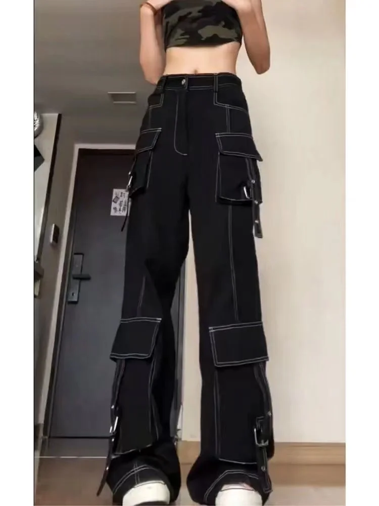 American vibe retro work jeans (women's autumn high street) loose and slim, casual wide leg floor trousers (INS fashion)