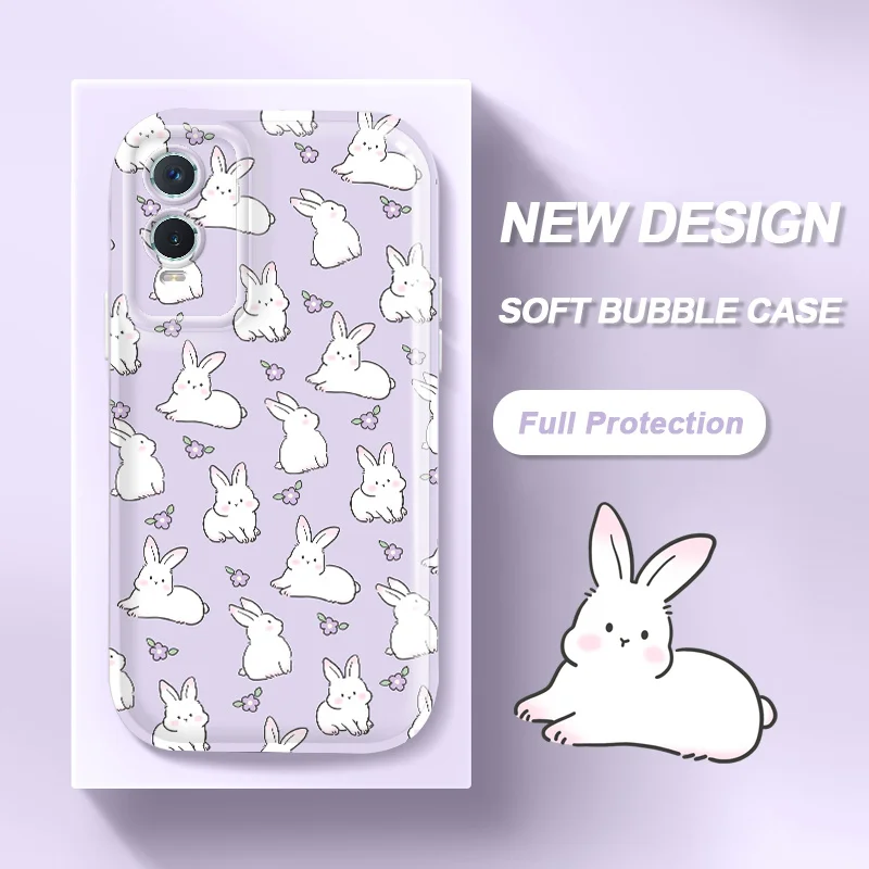 

Soft Bubble Case for vivo Y76S Y74S Y70S Y51S Y70T Y52S Y50 Y30 Y30i iQOO U1 Flower Rabbit Shockproof Cell Phone Cover For Girl