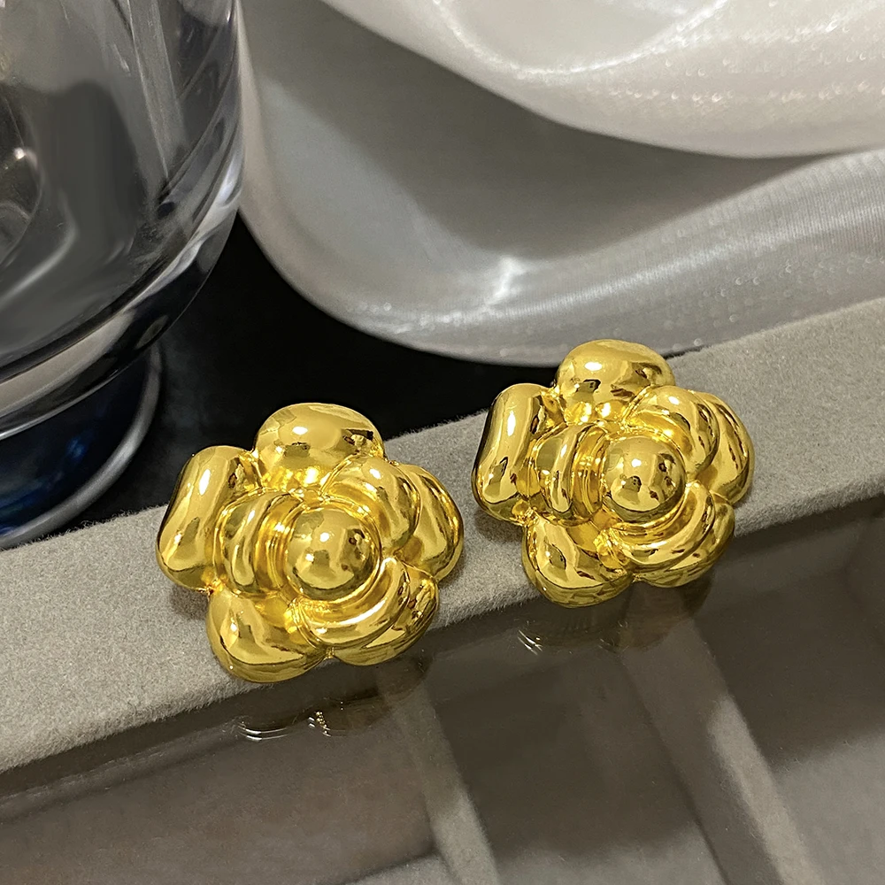 Французские винтажные классические серьги-гвоздики в виде камелии для женщин