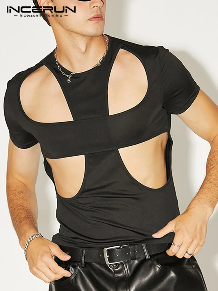 

Футболка INCERUN Мужская однотонная, с круглым вырезом и коротким рукавом