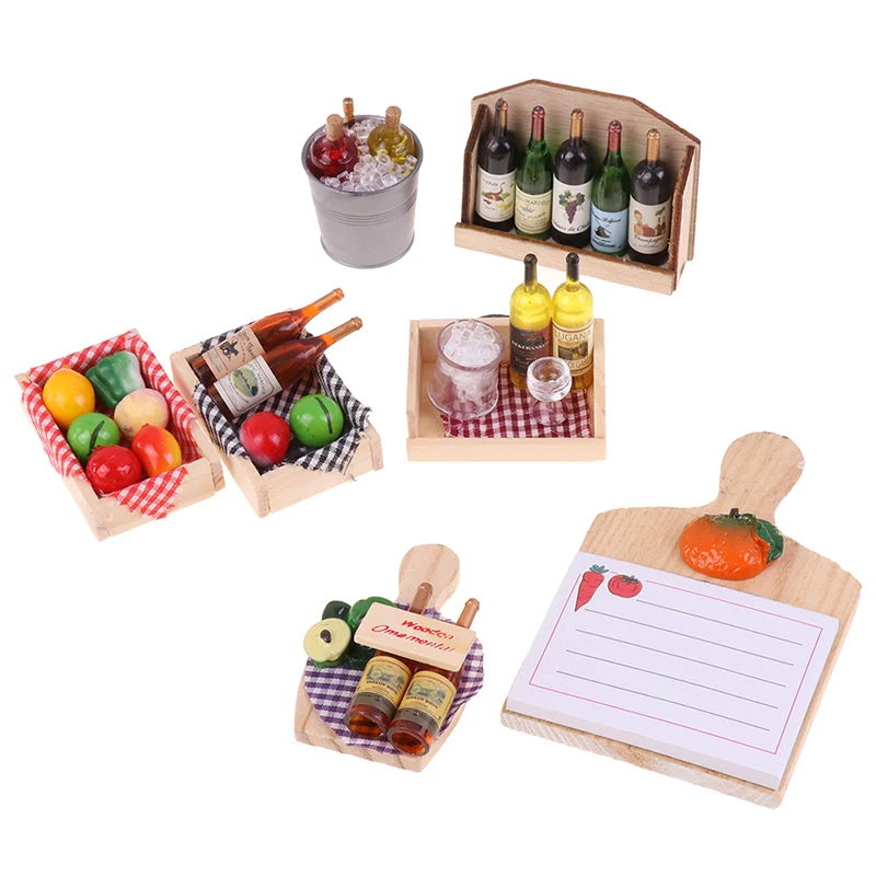 

1 шт. 1/12 Миниатюрный Набор Винных Бутылок для кукольного домика с коробкой, мини-напитки, фрукты, лед для OB11, искусственное украшение, аксессу...