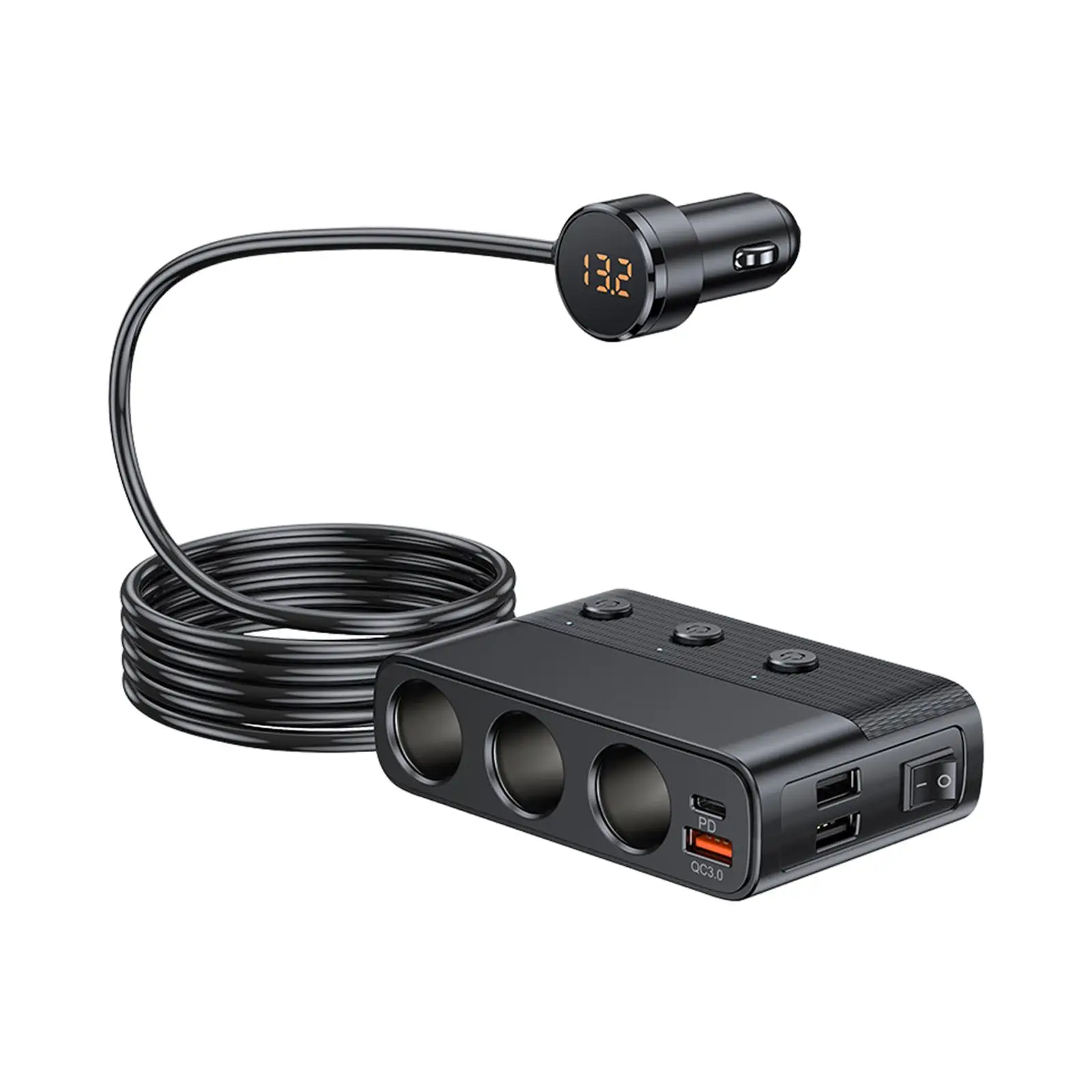

7 in 1 Cigarette Lighter Splitter Accessories 1 PD 30W QC 3.0 Voltage Display