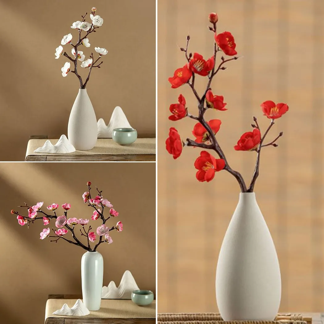 

Artificial Flower Plum Blossom Silk Flower Pink Red White Plum Blossom Branch Plant Diy Decoration Ornament For Home Table Room