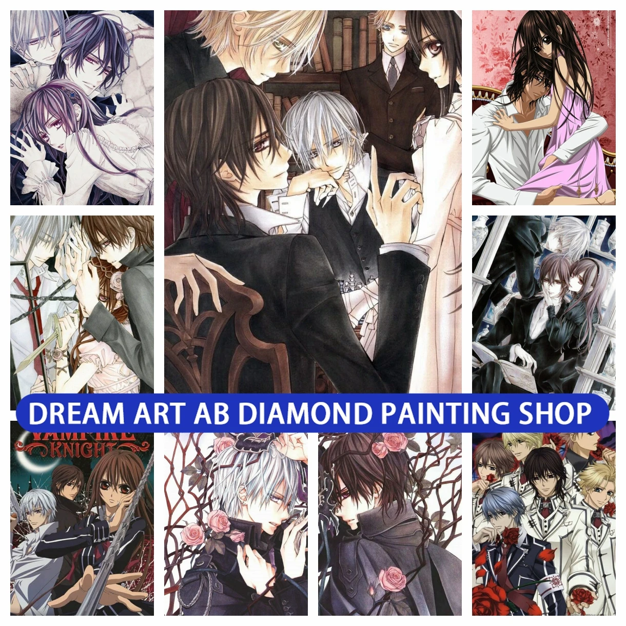 

Vampire Knight Diamond Art Painting Anime Cross Stitch Embroidery Complete KitKuran Kaname Yuki Kiryu Zero Wall Sticker Decor