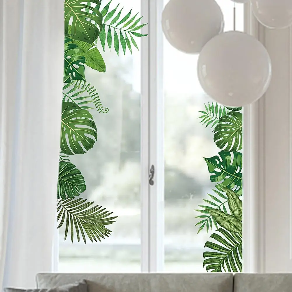 

NEW 2 Sheet Tropical Plant Leaves Wall Sticker Green Plants Wall Decal For Home Bedroom Living Room Decor