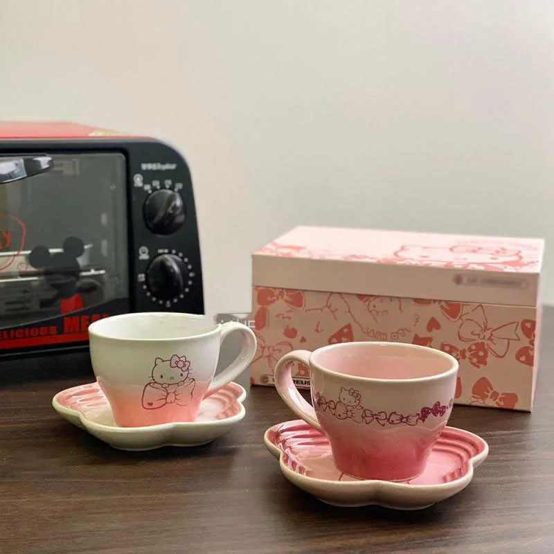 

Sanrio Tea Cup Set Kitty Kawaii Pattern Plate Cherry Blossom Series Sauce Plate Cup Dish Package Girlish Heart Creative Fashion