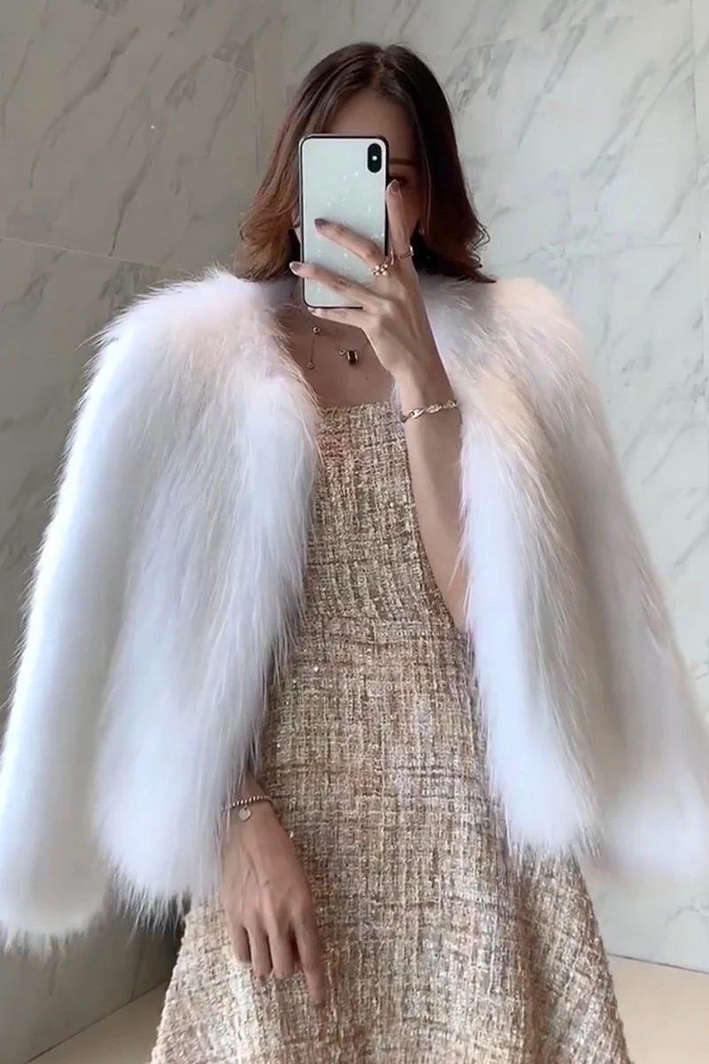 Fox Fur Grass Women's Short 2022 Winter Korean  Faux Mink Fur Mink Coat Fur Coat Luxury Elegant Lady O Neck fur Cardigan