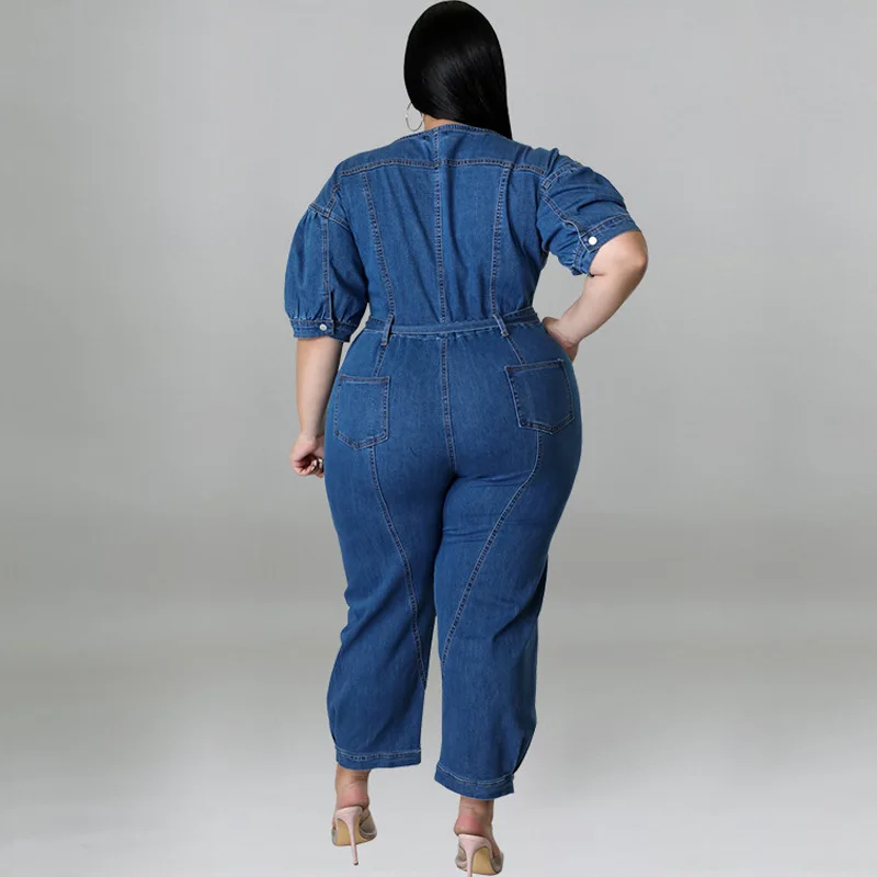 Plus Size Jumpsuit Womens Elegant Woman V Neck Overalls Lace Up Autumn 2022 Wide Leg Pant Women Plus Straight Solid Ankle-Length