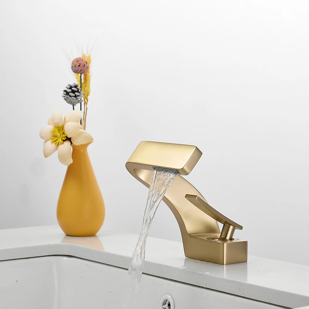 BAKALA Basin Faucet Cold and Hot Waterfall Contemporary Chrome Brass Bathroom basin sink Mixer Deck Mounted waterfall Tap