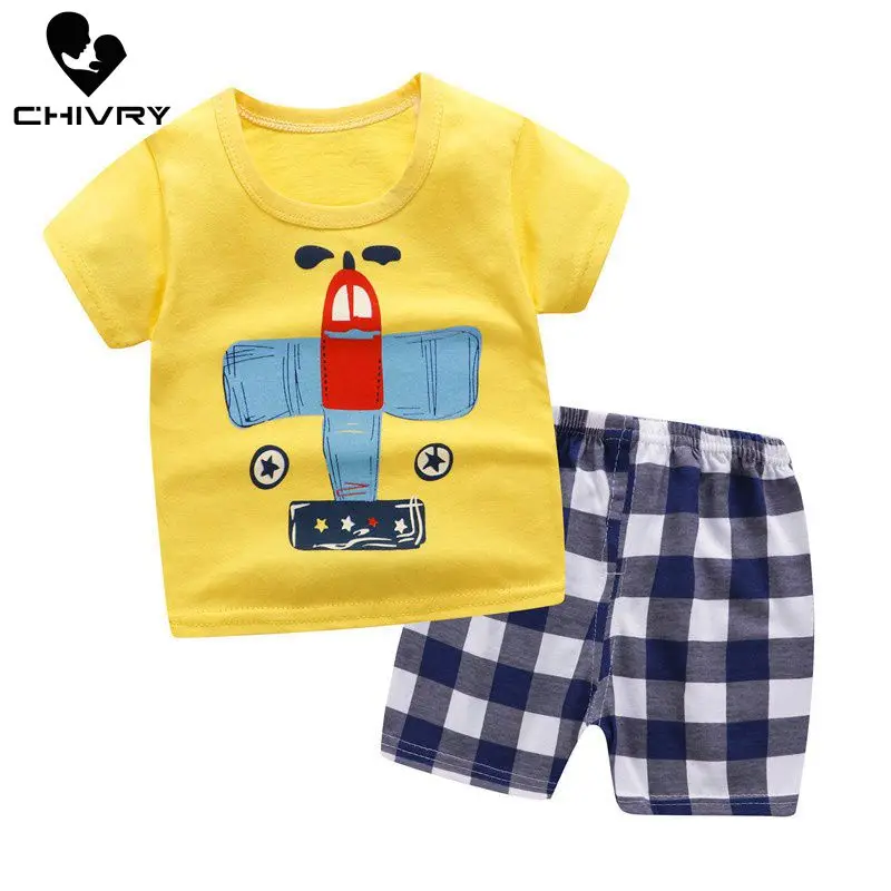 

New 2022 Kids Boys Clothing Sets Summer Cartoon Print Short Sleeve O-Neck Cute T-Shirt Tops with Shorts Baby Girls Pajama Sets