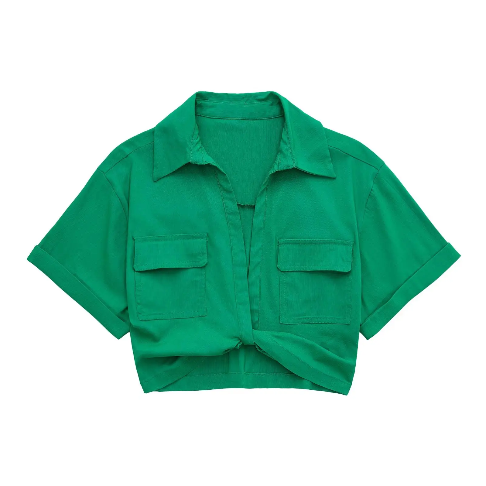 

Новинка лета 2023, Женская стильная короткая льняная блузка с карманами и заплатками, Женская шикарная Укороченная рубашка-кимоно LS1376