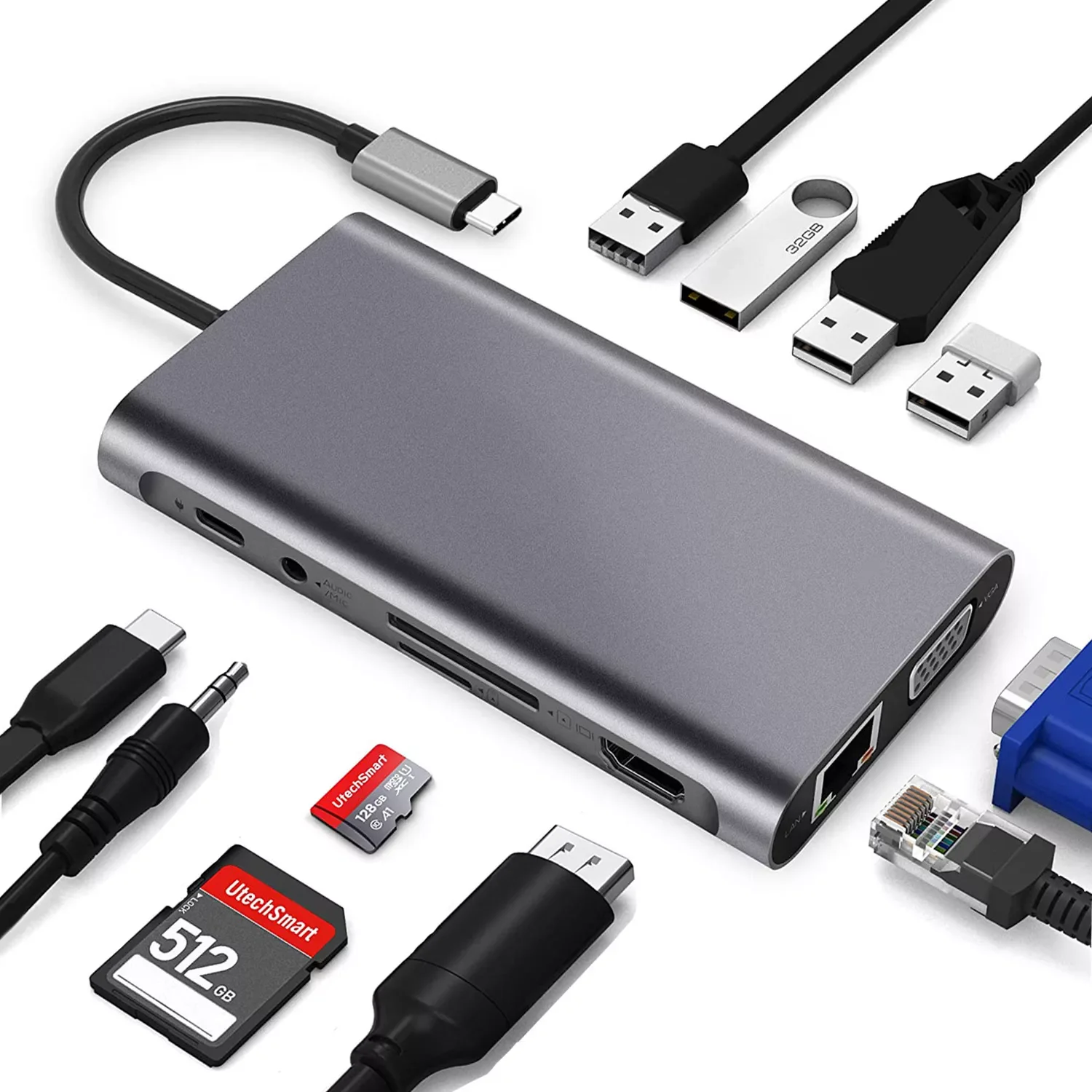 

USB 3.1 Type-C Hub to HDMI Adapter 4K Thunderbolt 3 USB C Hub 3.0 RJ45 VGA SD TF Reader Slot PD For MacBook Air Pro 2020 M1 Chip