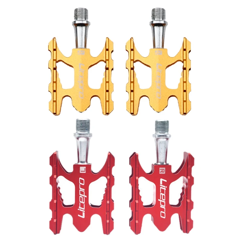 

2Pair Litepro Bike Pedals Aluminum Alloy Ultralight Bearing Pedal K3 For Brompton Folding Bike Mountain Bike Red & Gold