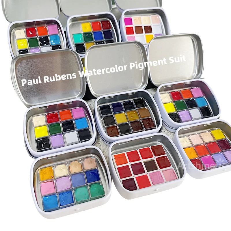 

12 Colors Paul Rubens Solid Watercolor Pigment Set Water Color With 0.5ml Portable Metal Box Drawing Art Supplies