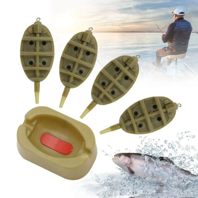 

15g20g25g35g FOR CARP FISHING TACKLE 4X INLINE METHOD FEEDERS AND 1X MOULD SET