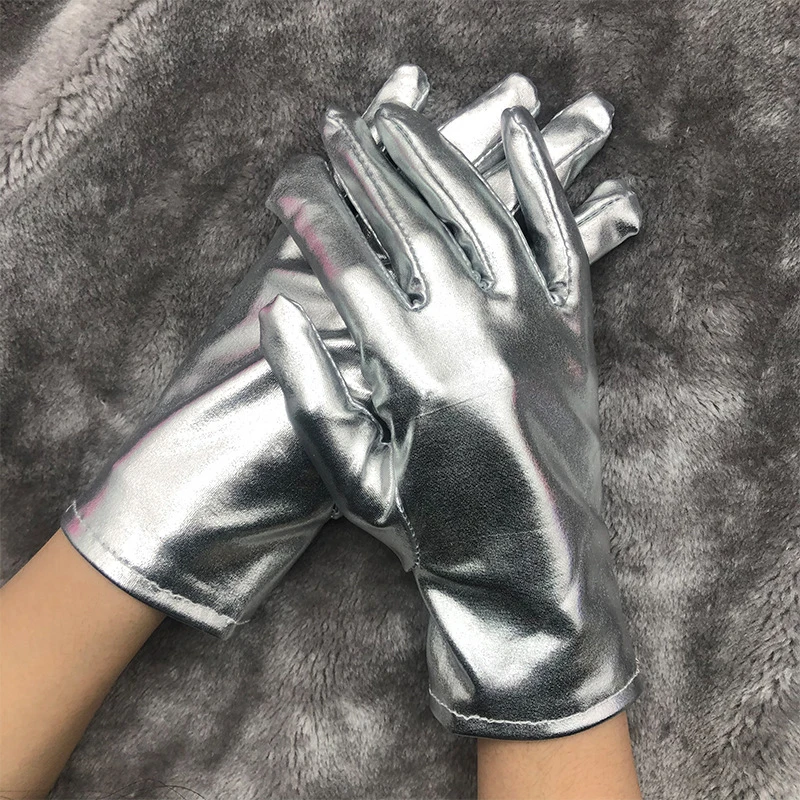 

1 Pair Unisex Patent Leather Gloves Sexy Etiquette Gloves Fake Leather Metallic Gloves Evening Party Performance Mittens