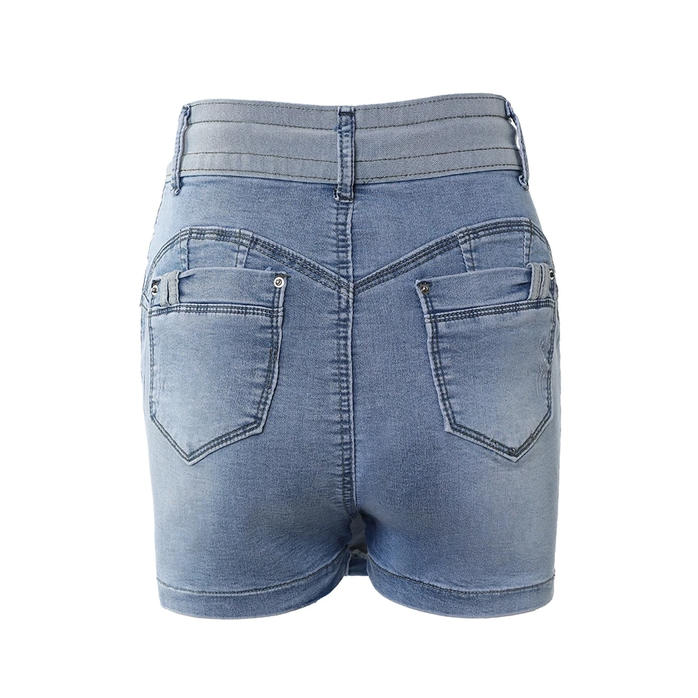 Summer Women Contrast Binding Ripped Drawstring Denim Skorts Fashion Femme Casual Washed Hot Pants Shorts Skirt Streetwear