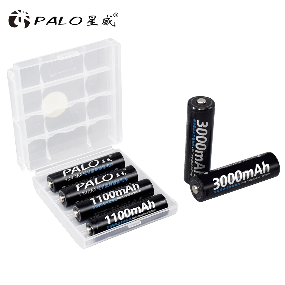Фото Аккумуляторы PALO AA и AAA 3000 мАч NI-MH AA, батареи LR6 1100 мАч AAA LR3 + USB-зарядное устройство с LCD-дисплеем для аккумуляторов AA AAA 1.2В №3