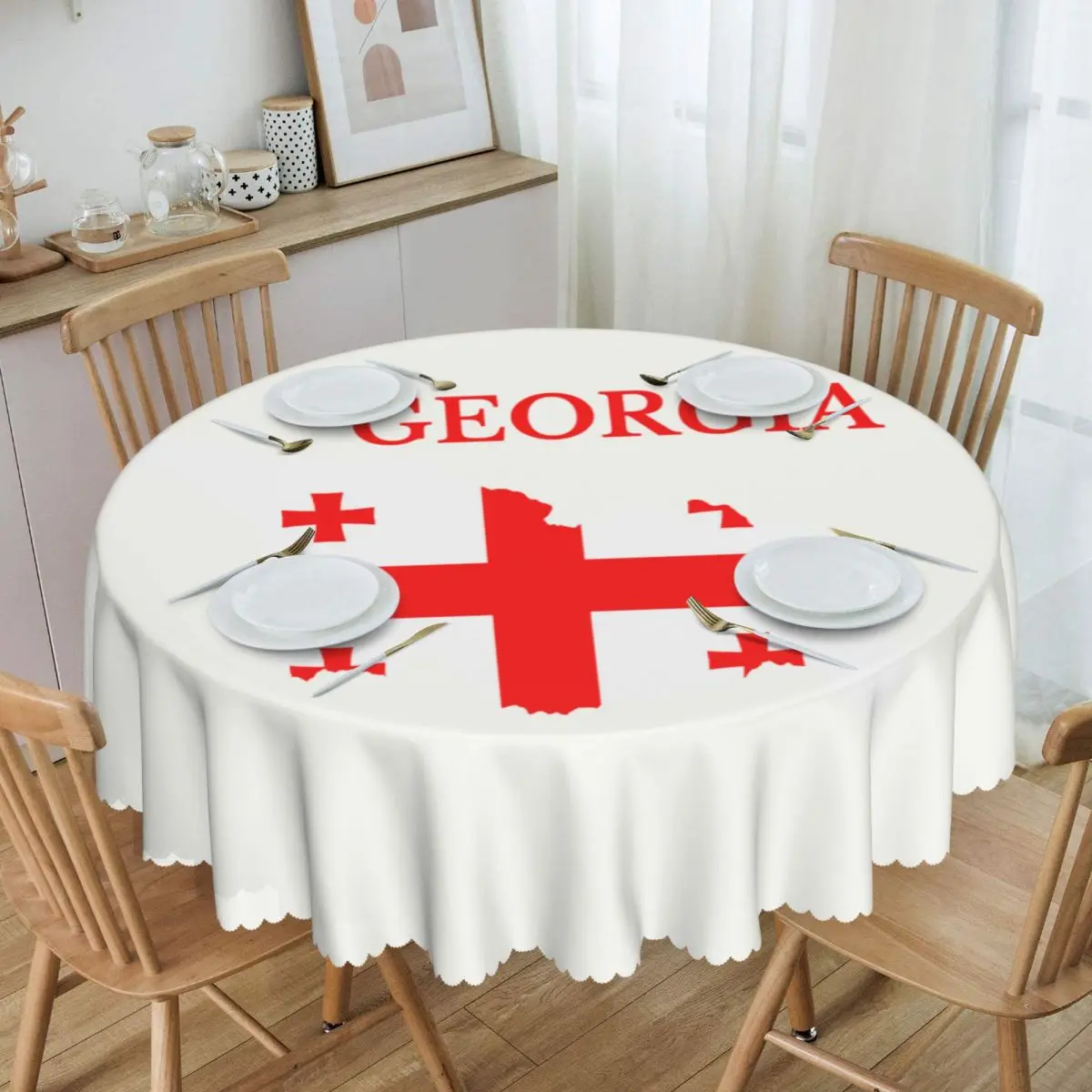 

Georgia Country Flag Map Tablecloth Round Oilproof Georgian Proud Patriotic Table Cover Cloth for Kitchen 60 inches