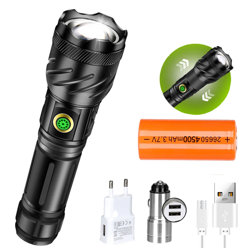 

Tactical Light Flashlight Power Bank Function IP65 Waterproof Strong Endurance Zoom Flashlight Power Display Camping Torch