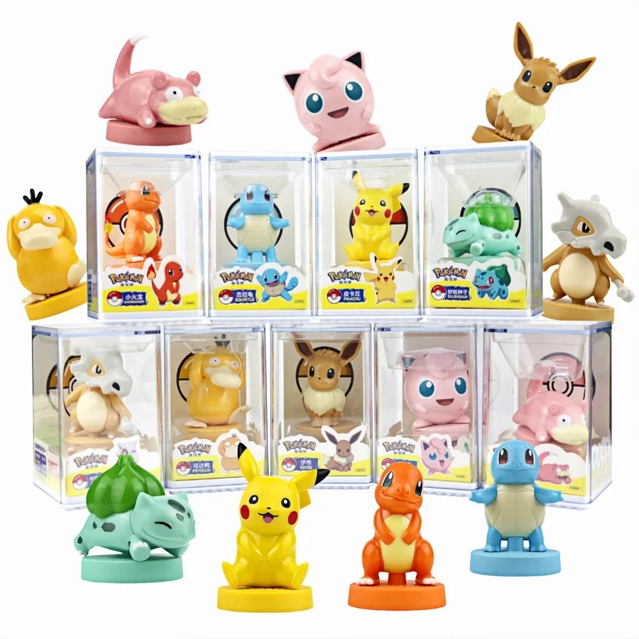 Фото 9-й стиль, натуральная серия Pokemon Cartoon Seal, аниме-фигурки, куклы, игрушки с акриловой коробкой, Пикачу Иви Бульбазавр, милая модель, подарки №1
