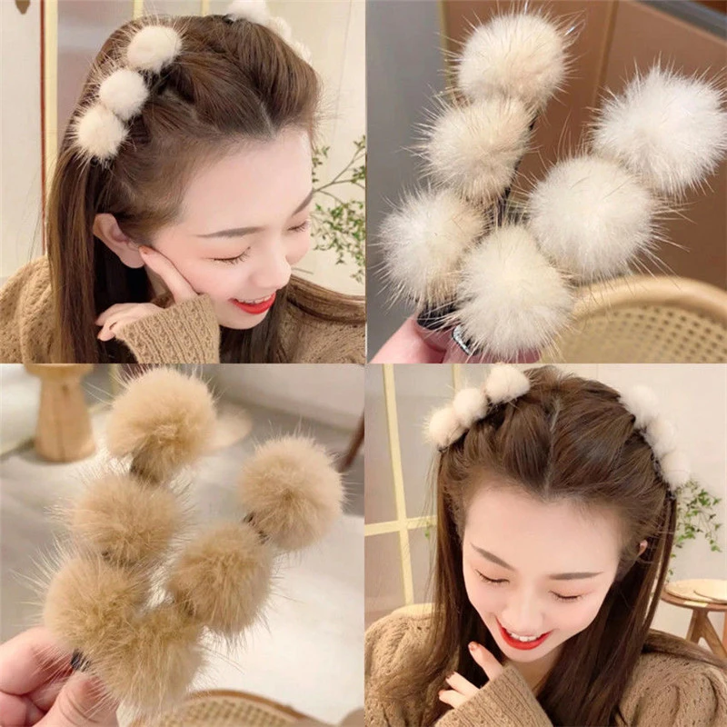 

Elegant Fluffy Bang Clips Hairpins Autumn Winter Furry Ball Side Braided Hairpin Hair Accessories Hairgrip Barrettes Headwear