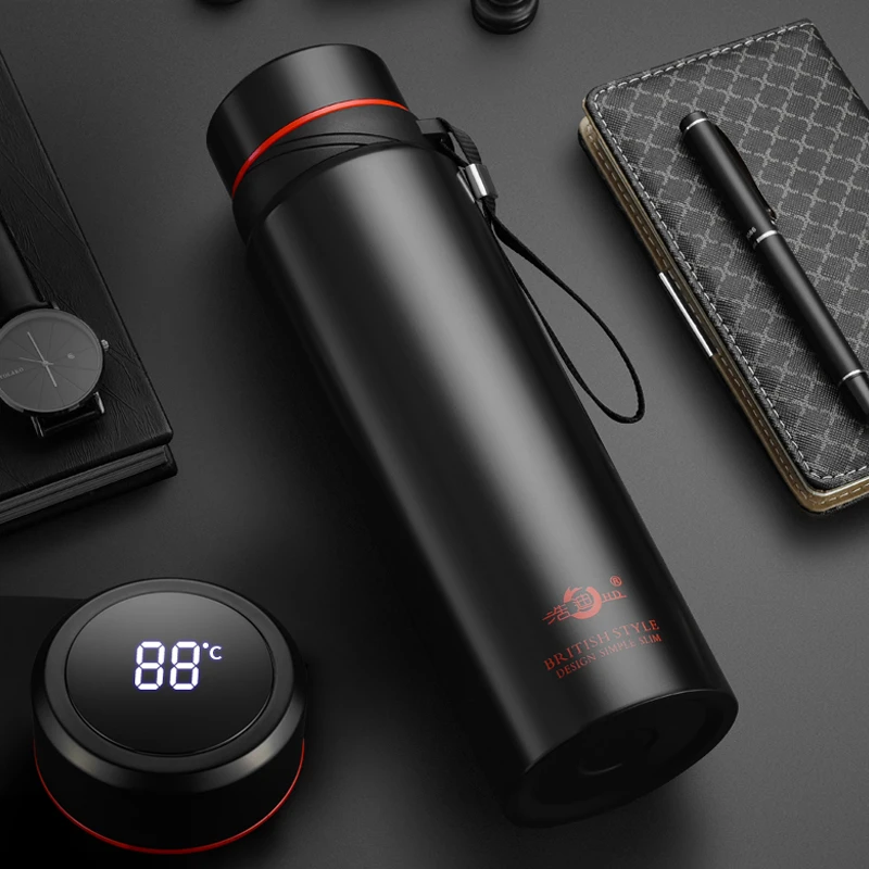 

1000ml Portable Large Capacity Thermal Water Bottle Stainless Steel Vacuum Flask with Rope Thermos Mug with Temperature Display