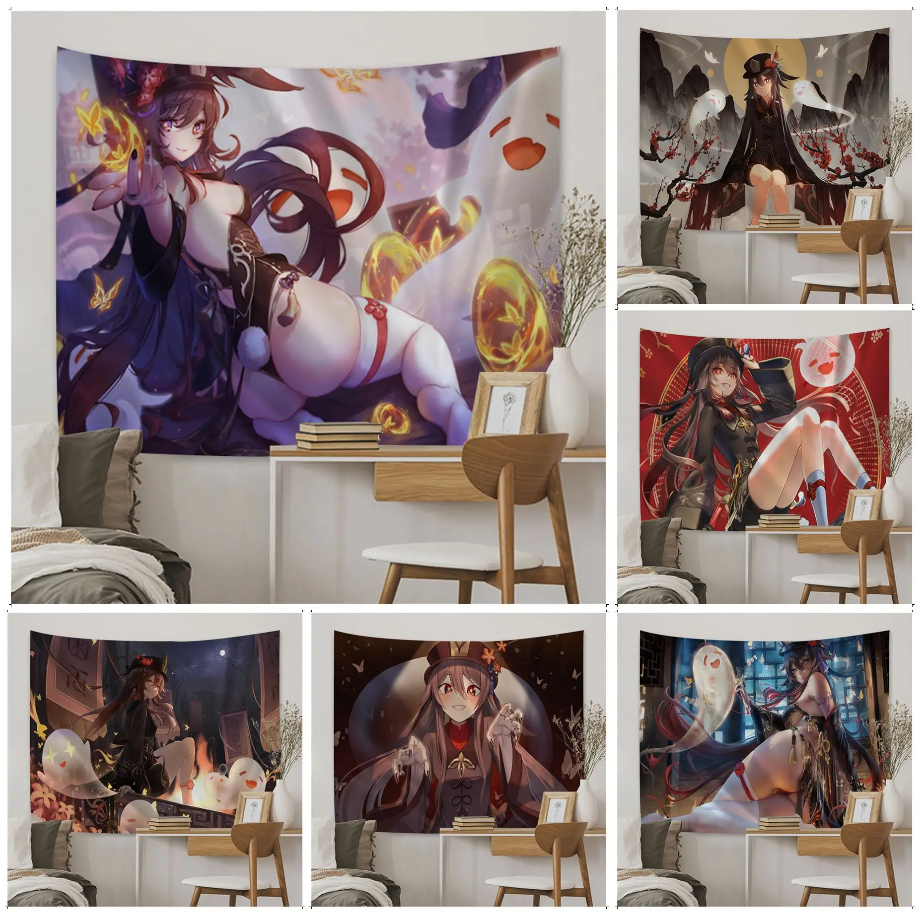 

Anime Genshin Impact Hu Tao Cartoon Tapestry Indian Buddha Wall Decoration Witchcraft Bohemian Hippie Art Home Decor