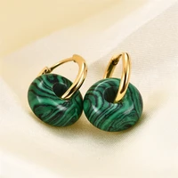 yw gairu simple 304 stainless steel black onyx malachite circle earring luxury bohemian green opal gold hoop earrings jewelry