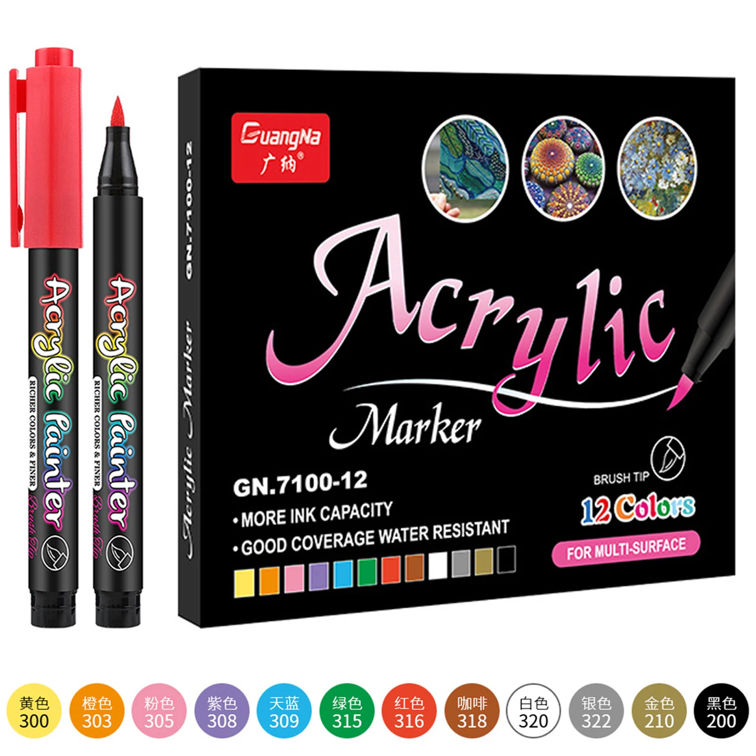 

12 Colors Art Marker Brush Tip Acrylic Paint Pen Extra Fine Nylon Brush Tip Opaque Water-Based Quick-Dry Ink for All Surfaces