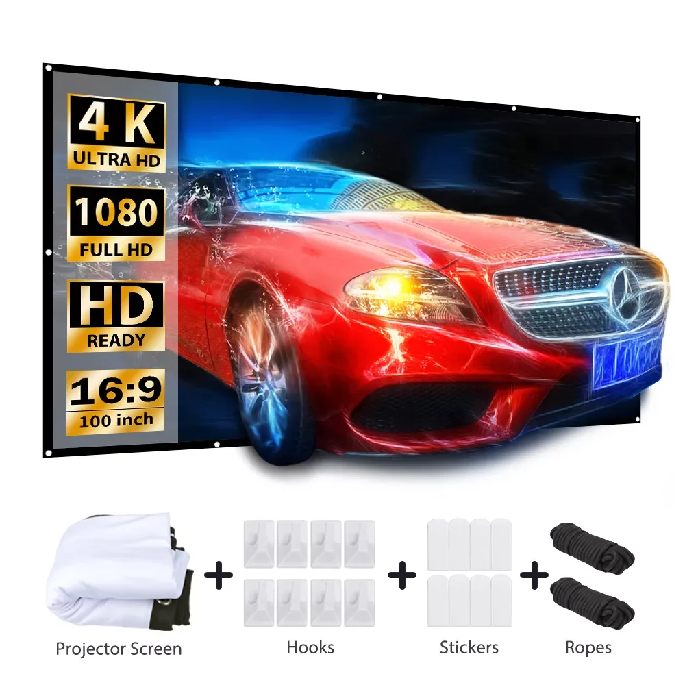 

Projector Screen 100 Inches 120 Inch Projector Simple Curtain Anti-light Screen For Home Outdoor