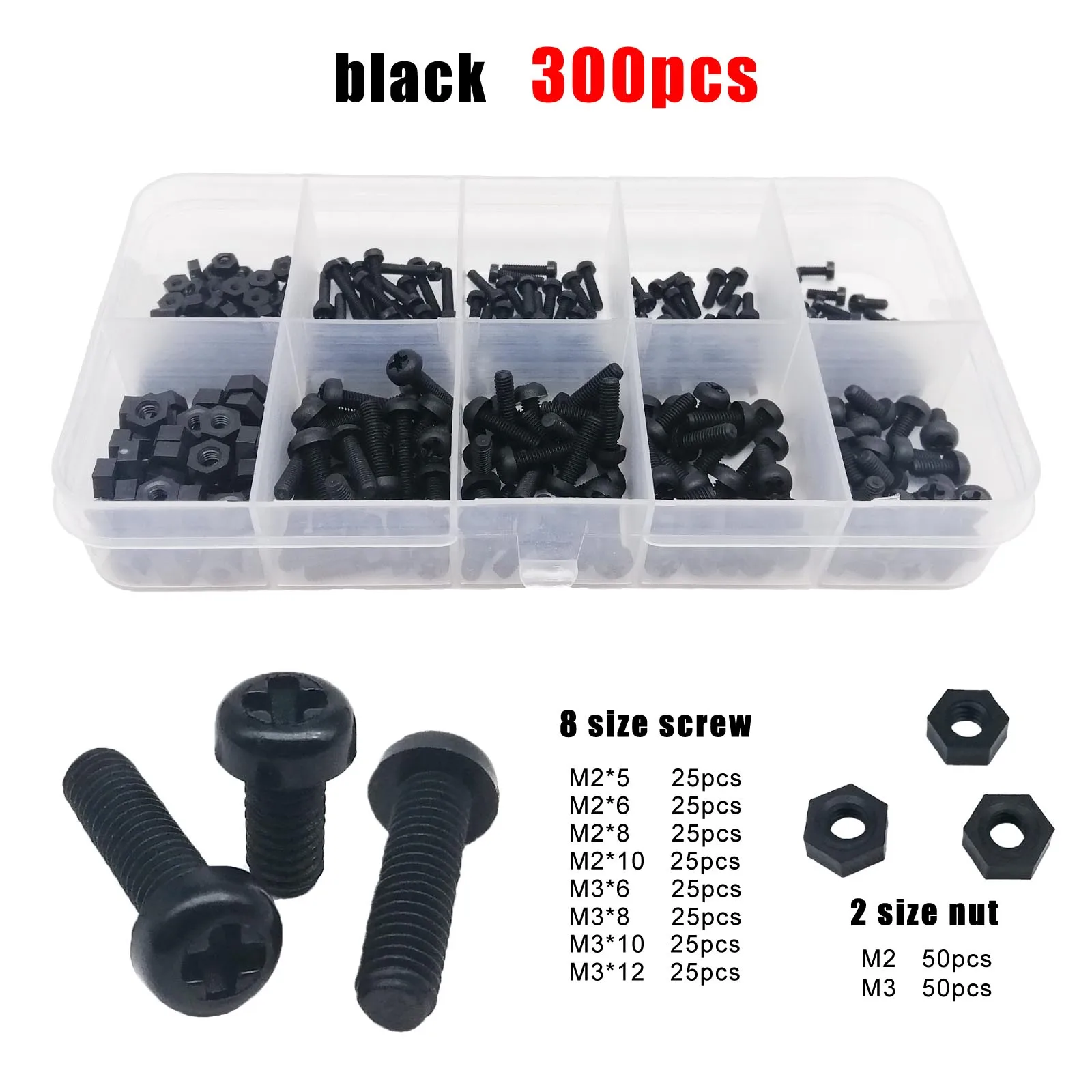 

Набор винтов и гаек HZYUEGOU нейлон черный/белый