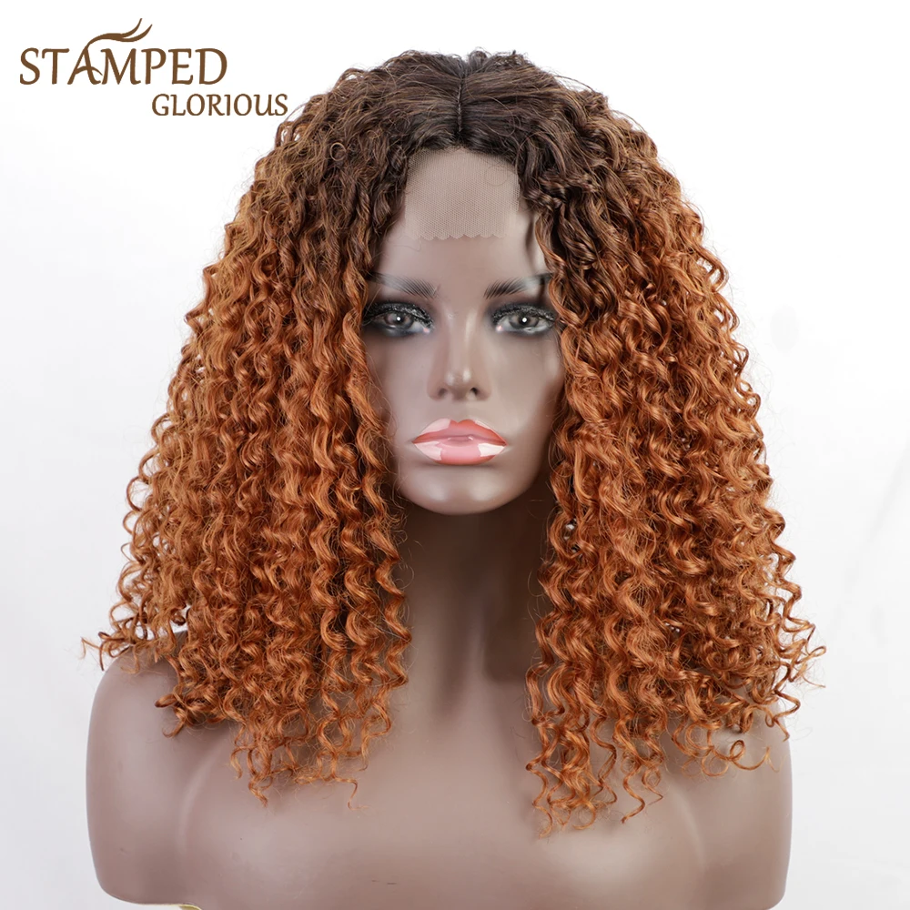 

Stamped Glorious Synthetic Short Afro Kinky Curly Wigs Ombre Brown Synthetic Middle Part Nature Hair Brown Daily Party Use