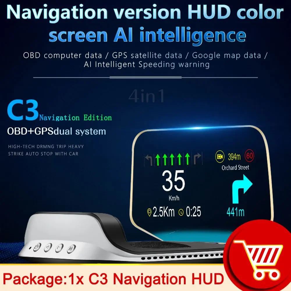 

OBD HUD C3 Plus OBD2 HUD Автоматический навигационный проектор GPS EOBD Спидометр Проекционный дисплей Автомобильные аксессуары бортовой компьютер