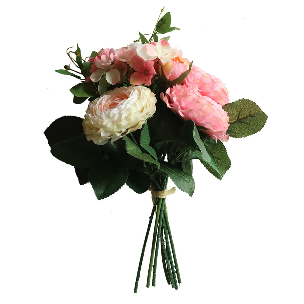 

Artificial Flowers Hydrangea Peony Hybrid Bouquet For Wedding DIY Home Decoration Fake Bridal Flore With Greens