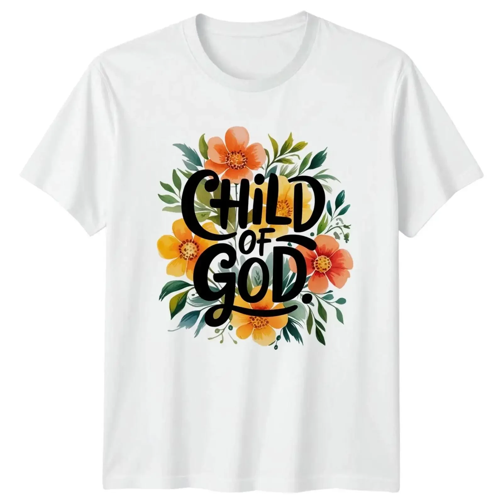 Фото Женская футболка Kind Gottes с цветочным принтом, христианской символикой, винтажная, с эффектом потертости, дышащая, модная, мягкая, удобная №1