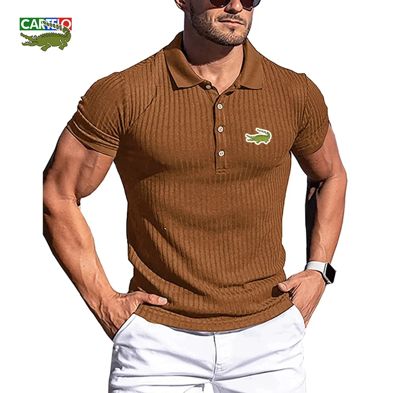 

Summer new men's clothing European and American retro trend Cartelo embroidery shirt men's casual short-sleeved POLO shirt lapel