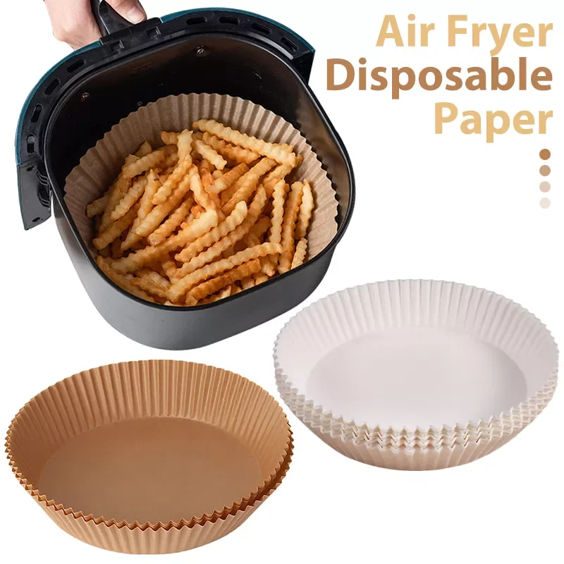 

25-50pcs Air Fryer Parchment Liners Disposable Perforated Wood Pulp Papers Non-Stick Steaming Mat Baking Utensils For Kitchen
