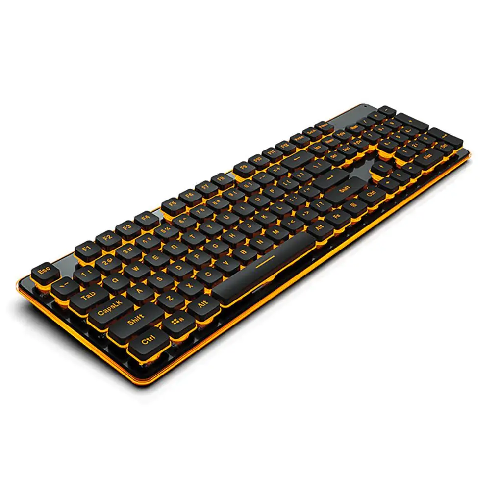 

USB Wired Keyboard Orange Light LED Anti-slide Silent Mechanical 104 Keys Luminous Fluent Typing Keypads Home Office