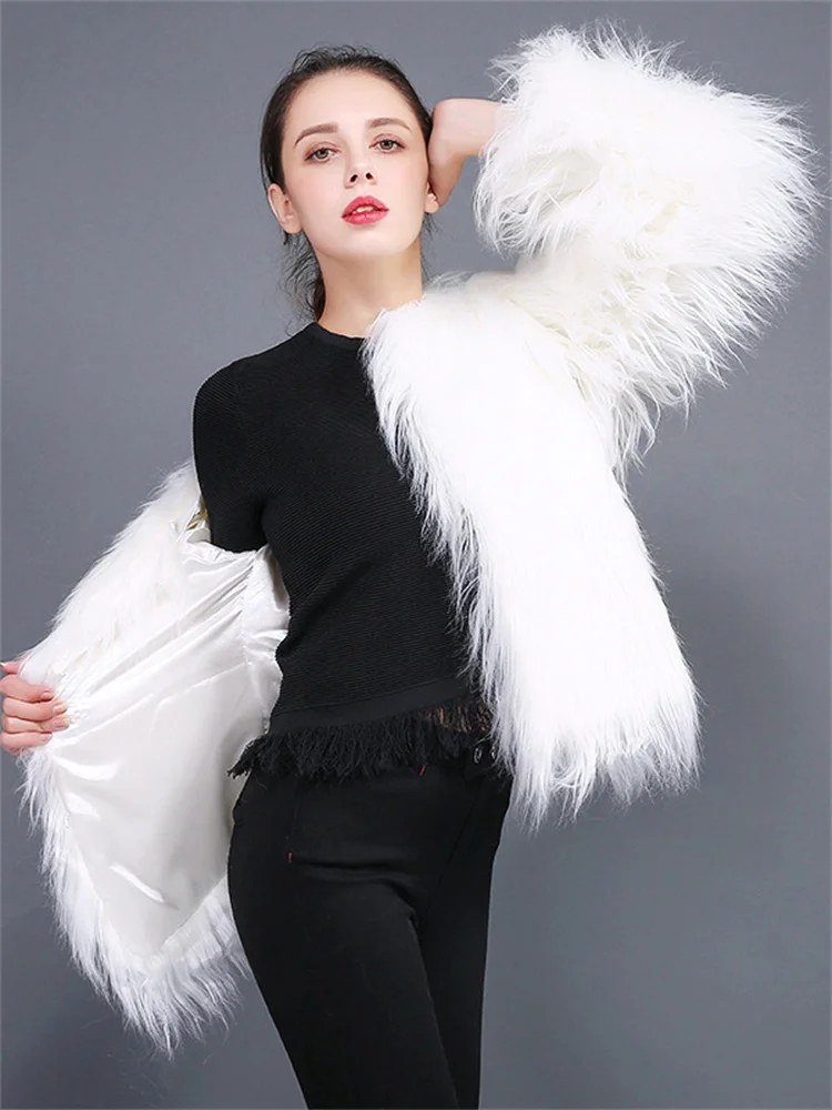 Faux Fur Coat Women 2022 Autumn Winter New Fashion Short Slim Long Sleeve Pockets Black Pink Water Wash Lamb Hair Outwear Female