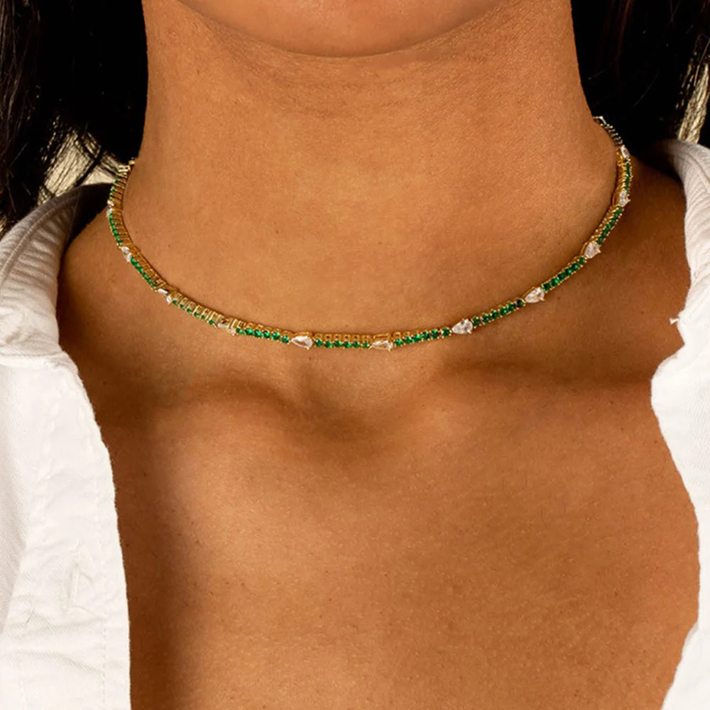 

Роскошное ожерелье-цепочка Stonefans Стразы для тенниса, ювелирные изделия для женщин, модное циркониевое ожерелье-чокер в форме капли воды, акс...