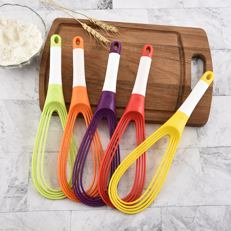 

Kitchen Gadget 1Pcs Multifunction Rotatable Balloon and Flat Whisk Egg Beater Plastic Hand Knead Dough Blender Egg Mixer Tools