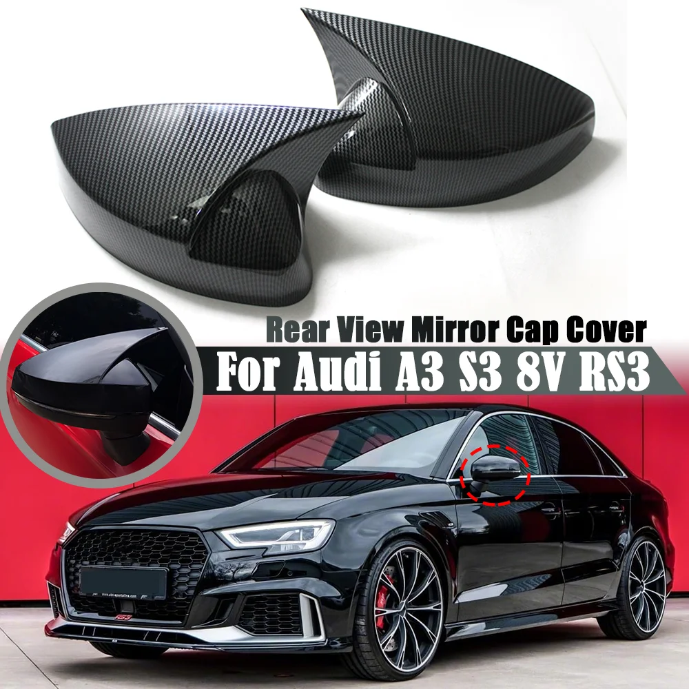 2pcs Car Side Door Rear View Mirror Cover Cap Add-on For Audi A3 S3 8V RS3 2015-2019 Glossy Black Car Rearview Mirror Cap Covers