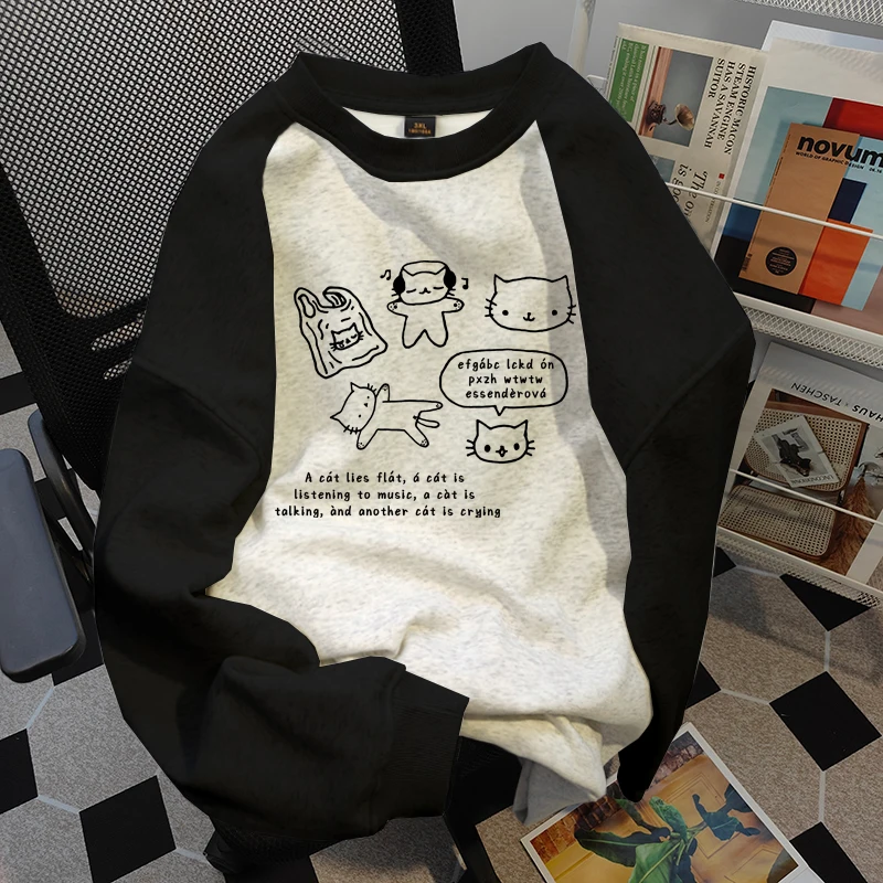 Big Brand Clearance Counter Tail Goods Women clothes Japan fashion Print Patchwork round Neck Hoodie Autumn and Winter Loose ...