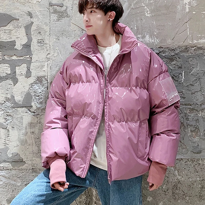 Men Streetwear Hip Hop Blue Winter Bubble Jackets Coat 2023 Mens Harajuku Warm Parka Male Korean Fashions Puffer Jacket Shiny