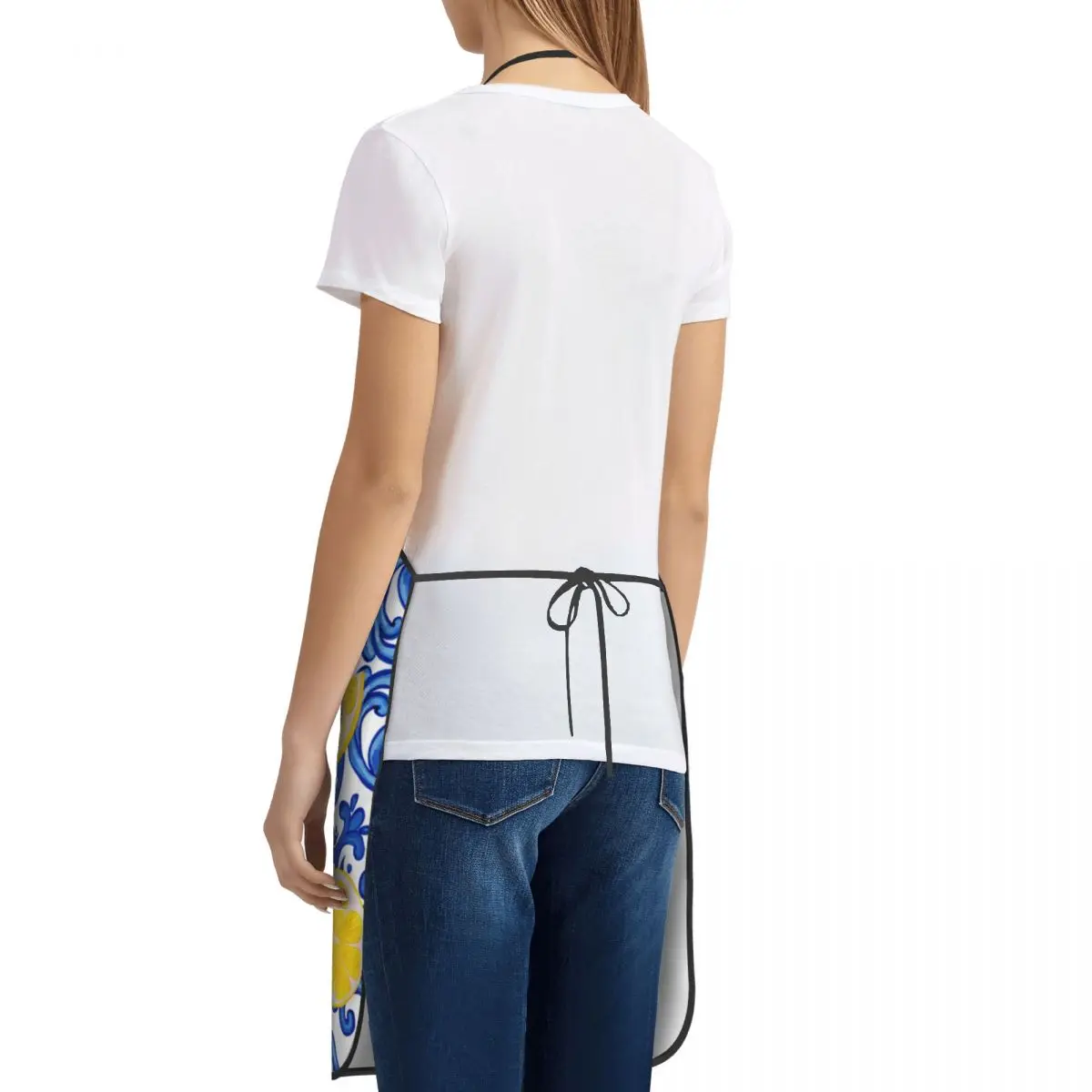 Фартук унисекс в средиземноморском стиле сицилийская синяя плитка лимоны