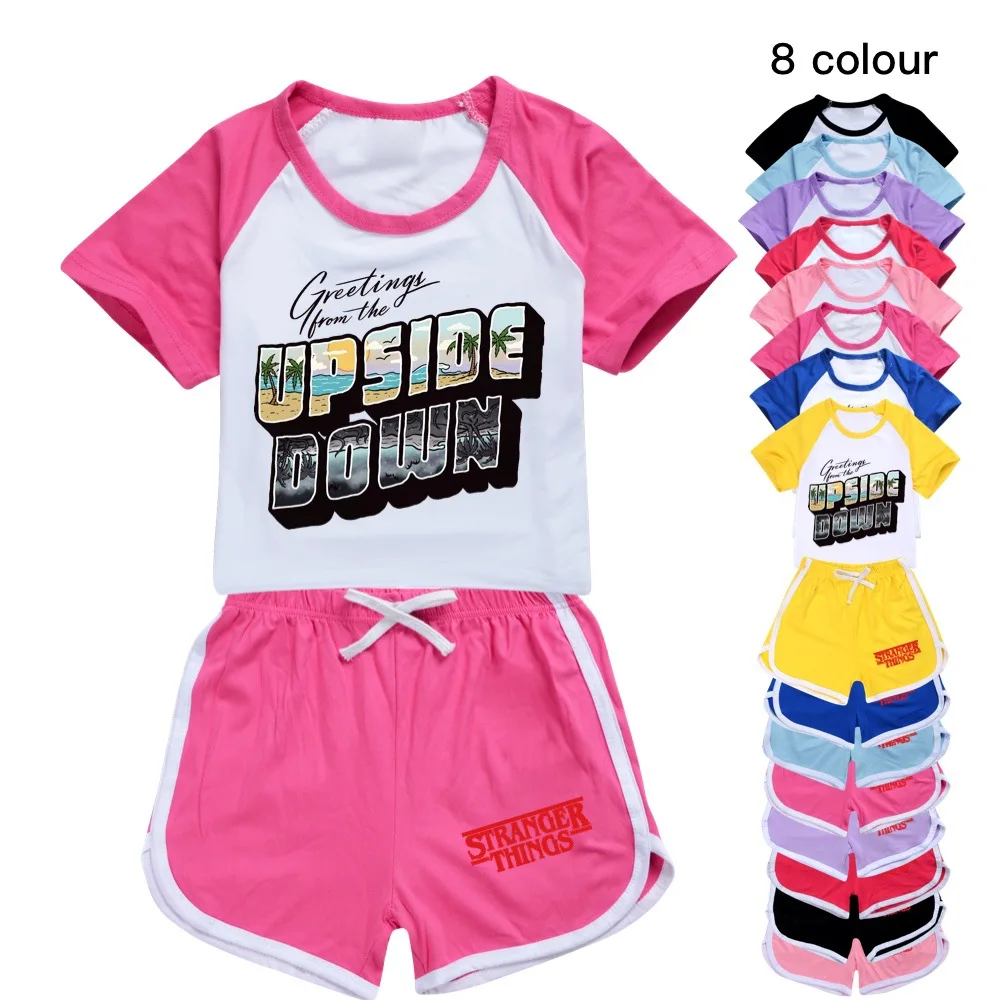 

Summer Fashion Unisex Stranger Things 4 Girls Cartoon T-shirt Pants Set Children Boys Short Sleeves 2-16Years Kids Suit