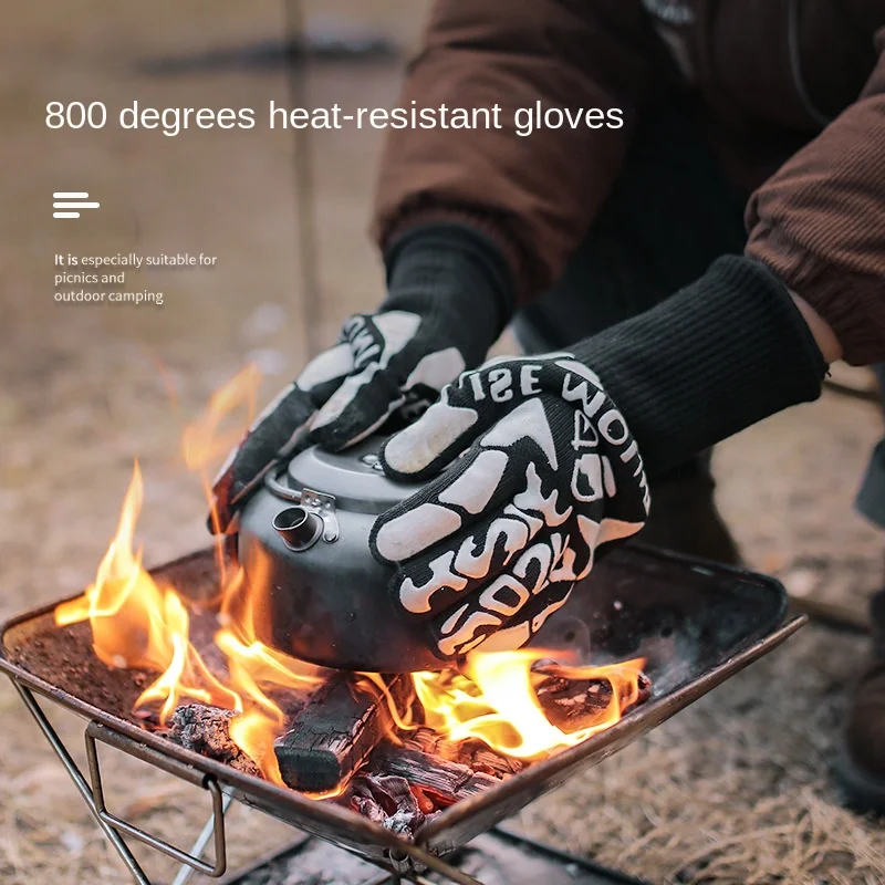 

2023 Outdoor Picnic 800-degree Heat Insulation Scald Resistant Gloves Camping Silicone Flame Retardant BBQ Oven Thickened Gloves